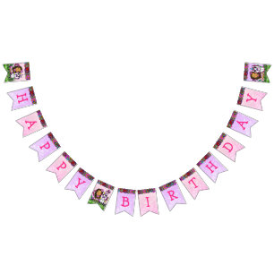 Bandeirinha Feliz Aniversário Fada Unicórnio Rosa e Roxo