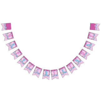 Bandeirinha Feliz aniversário Festa de Bolinhas Púrpuras, Rosa