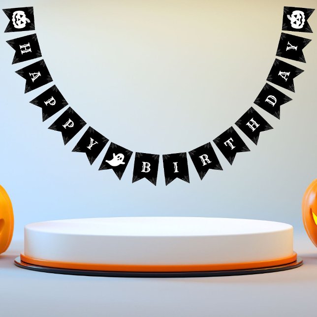 Bandeirinha Feliz Aniversário Ghost-Pumpkin Halloween (Criador carregado)