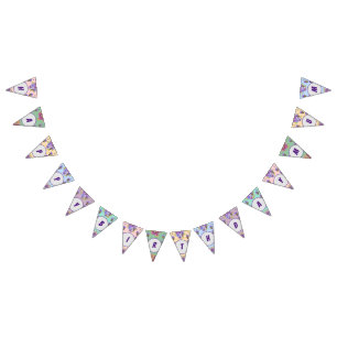 Bandeirinha Feliz Aniversário Mãe Flores Fritas de Festa Flora