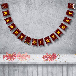 Bandeirinha Feliz Aniversário Mágico Vermelho e Amarelo