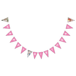 Bandeirinha Feliz Aniversário, Menina Rosa Foto Filha Rosa
