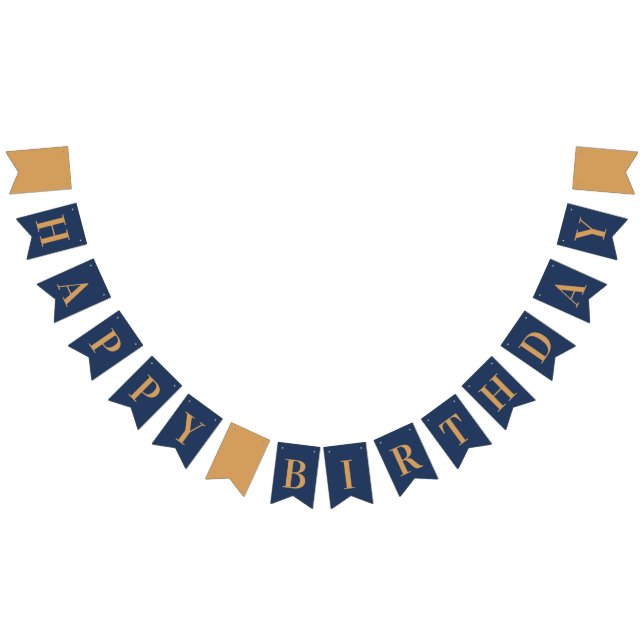 Bandeirinha Feliz Aniversário Navy Gold Chic (Todos)