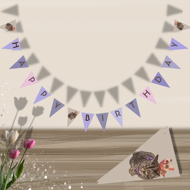 Bandeirinha Feliz Aniversário Pata-Pata (Happy Birthday Paw-ty Cat Bunting Flags)