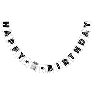 Bandeirinha FELIZ ANIVERSARIO PERSONALIZADO da FOTO preto e