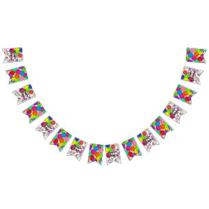 Bandeirinha Feliz Aniversário Pickleball Balões Confetti White