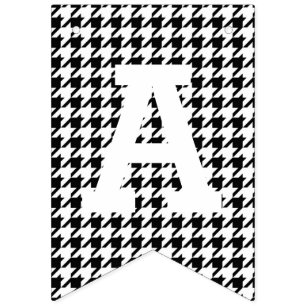 Bandeirinha Feliz aniversario preto e branco de Houndstooth