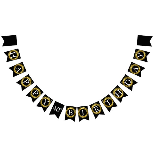 Bandeirinha Feliz aniversário 🎈 Preto e Dourado (Todos)