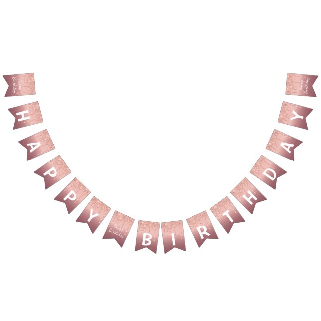 Bandeirinha Feliz aniversário - Rosa Dourado brilho brilhante (Todos)