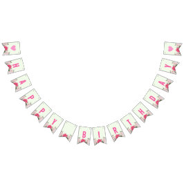 Bandeirinha Feliz Aniversário Rosas Rosa-Rosa-Aquarela