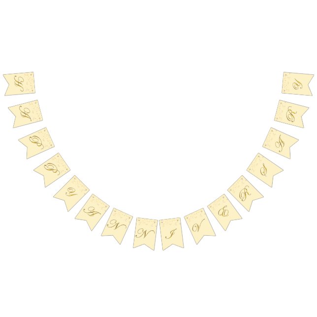 Bandeirinha Feliz Aniversário Script Dourado com Confetes 50º  (Todos)
