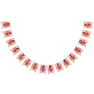 Bandeirinha Feliz Aniversário Skeleton segurando Rosa vermelha