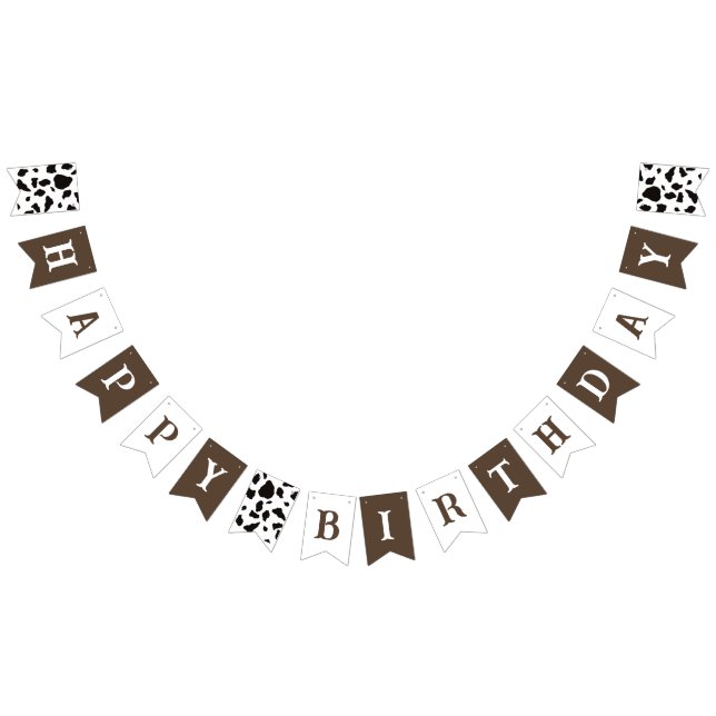 Bandeirinha Feliz aniversário Vaca Impressão castanho e branco (Todos)