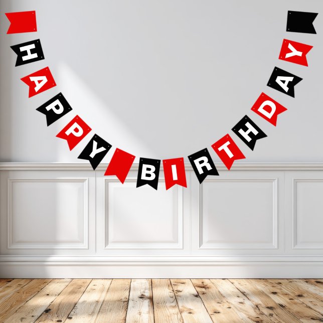 Bandeirinha Feliz Aniversário Vermelho e Preto (Criador carregado)