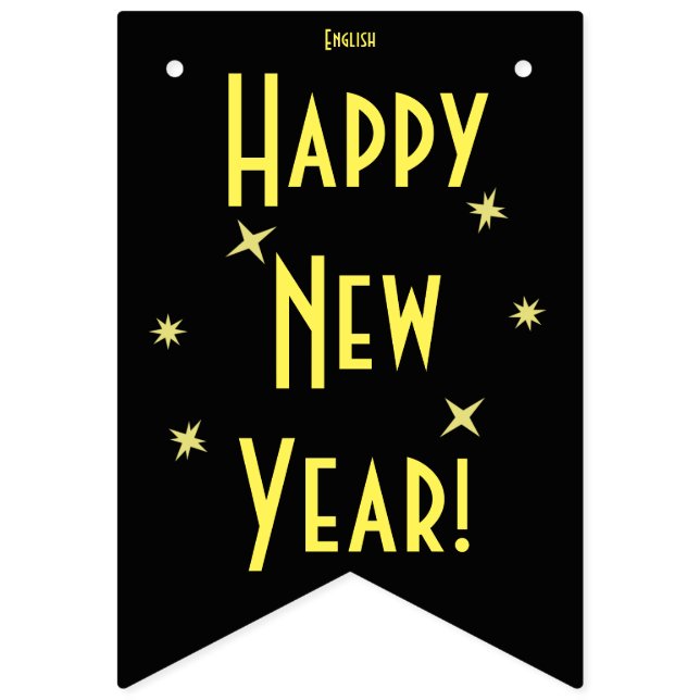 Bandeirinha Feliz ano novo 16 Idiomas | Adicionar o seu idioma (Primeira Bandeira)