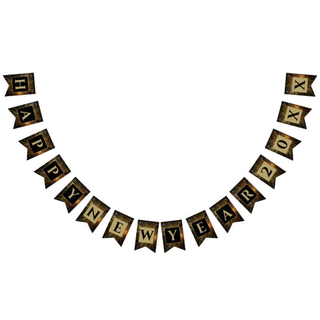 Bandeirinha Feliz ano novo 20XX Dourado e Black Fireworks (Todos)