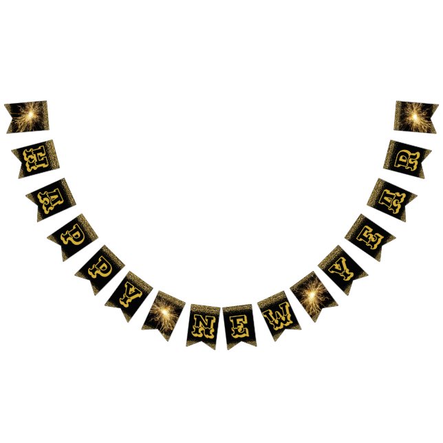 Bandeirinha Feliz ano novo Big Dourado Letters (Todos)