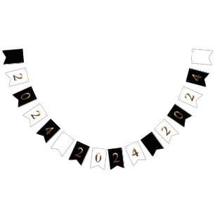 Bandeirinha Feliz ano novo Elegante 2024 Preto e Branco