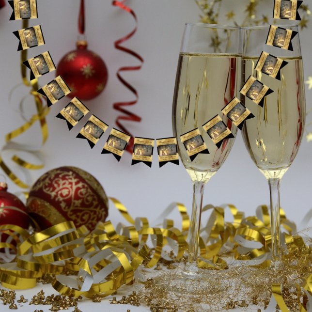 Bandeirinha Feliz ano novo Eve Elegante preto moderno Dourado (Criador carregado)