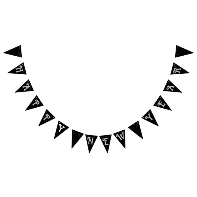 Bandeirinha Feliz ano novo preto estrelado, letras cinzentas (Todos)