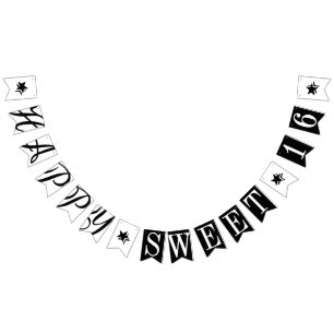 Bandeirinha FELIZ DOCE 16 Decor de Aniversário Preto e Branco