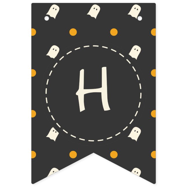 Bandeirinha Feliz Halloween. Bolinhas De Abóbora Fantasma. (Primeira Bandeira)