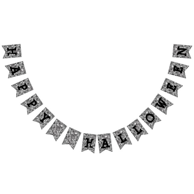 Bandeirinha Feliz Halloween com Fundo de Esqueleto (Todos)