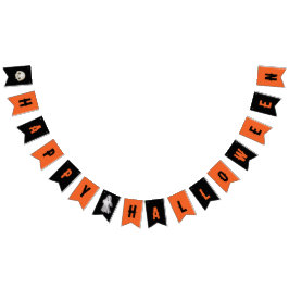 Bandeirinha Feliz Halloween Laranja Espírito Negro
