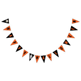 Bandeirinha Feliz Halloween Laranja Espírito Negro