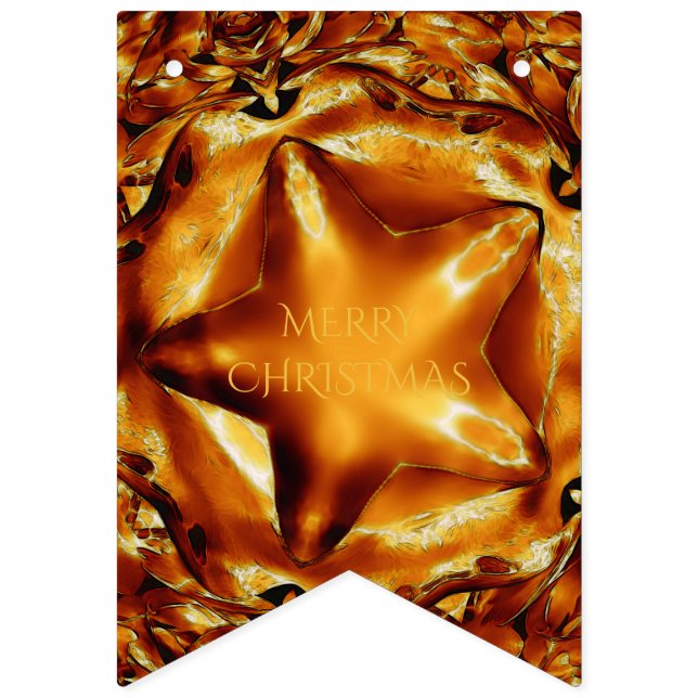 Bandeirinha Feliz Natal Castanho Dourado Estrela Elegante de C (Primeira Bandeira)