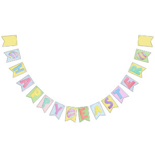 Bandeirinha Felz pascoa   Banner Pastel Watercolor