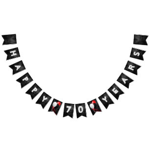 Bandeirinha festa de aniversário 70 de couros e balões