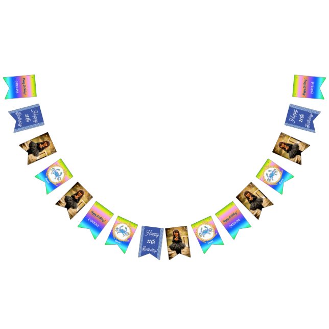 Bandeirinha Festa de aniversário com brilho do Cancer arco-íri (Todos)