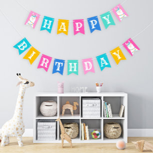 Bandeirinha Festa de Aniversário da Menina com Llama Rosa Feli