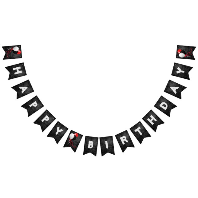 Bandeirinha festa de aniversário de couro preto e balões (Todos)