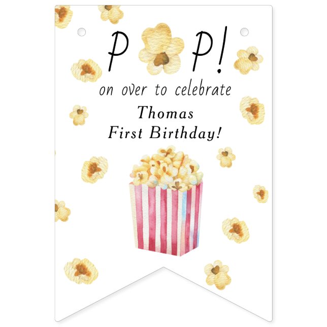 Bandeirinha Festa de Aniversário de criança de Popcorn de Aqua (Primeira Bandeira)