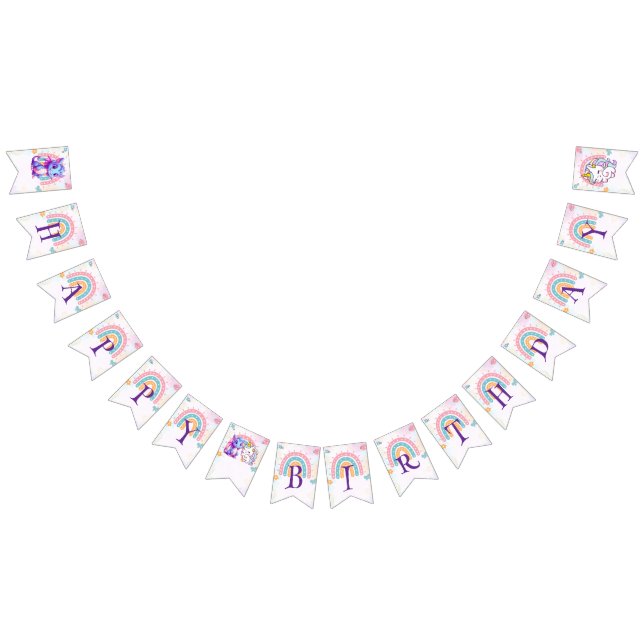 Bandeirinha Festa de aniversário de dinossauros Mágicos e Rosa (Todos)