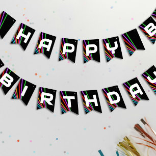 Bandeirinha Festa de aniversário de Luz Neon Tag Laser