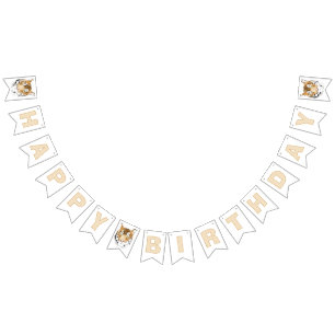 Bandeirinha Festa de Aniversário Feliz da Cabeça de Tigre