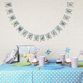 Bandeirinha Festa de aniversário Floral Azul Elegante