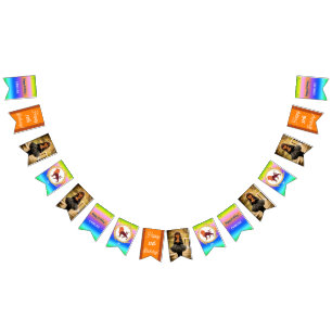 Bandeirinha Festa de aniversário Rainbow Leo Glitter