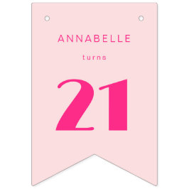 Bandeirinha Festa de Aniversário Rosa Moderno 21 Vinte Um