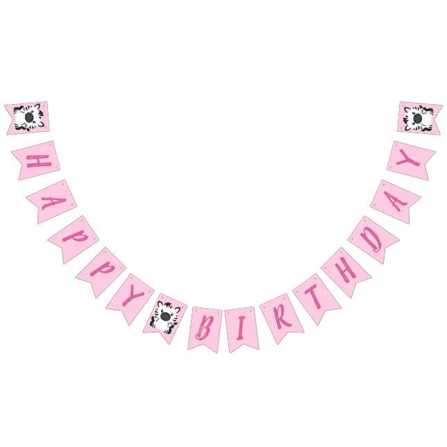 Bandeirinha Festa de aniversário zebra rosa (Todos)
