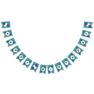 Bandeirinha Festa de Boliche de Aniversário Feliz Azul-Verde