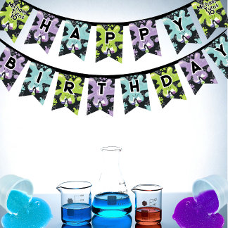 Bandeirinha Festa de fazer Slime Editável Bunting STEM Anivers
