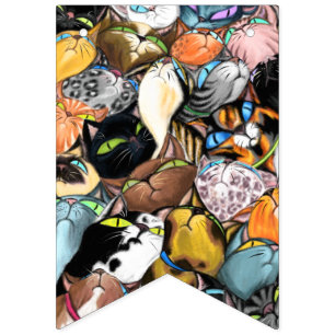 Bandeirinha Festa de Gato - Abraços de Gatos Coloridos - Aniv
