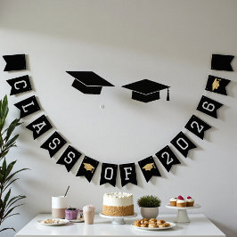 Bandeirinha Festa de Graduação da Turma de 2026 Preto e Dourad