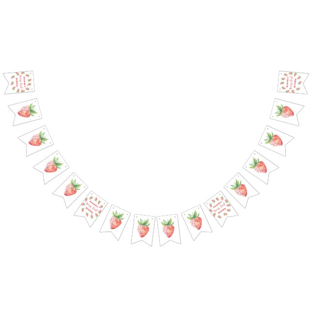 Bandeirinha Festa de primeiro aniversario de morangos de aquar (Todos)