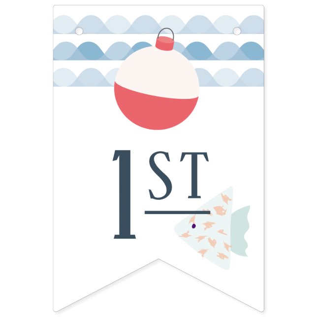 Bandeirinha Fishing Boy Float Buoy Happy 1st Birthday  (Sétima bandeira)