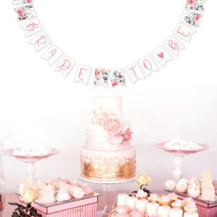 Bandeirinha Flâmula de Bunting Floral Cor-de-Rosa para Noiva e